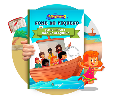 Cena do livro personalizado Pedro, Tiago e João no Barquinho