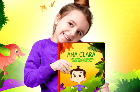 Foto de uma criança com sua coleção Animais Incríveis da Editora Dentro da História