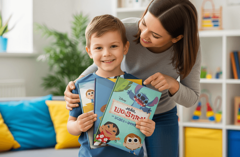 Foto de uma criança com sua Coleção Amigos de Aventuras da Disney