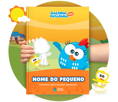Cena do livro personalizado Cantando com o Pintinho Amarelinho