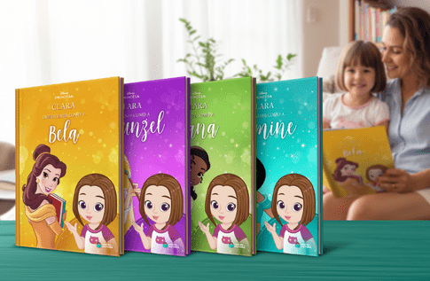 Foto de uma criança com sua coleção Decididas da Disney da Editora Dentro da História