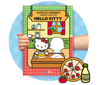 Cena do livro personalizado Fazendo Pizza com a Hello Kitty