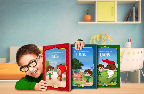 Foto de uma criança com sua coleção Contos Clássicos da Editora Dentro da História