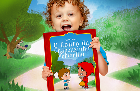 Foto de uma criança com sua coleção Contos Clássicos da Editora Dentro da História