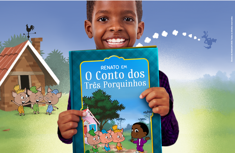 Foto de uma criança com sua coleção Contos Clássicos da Editora Dentro da História