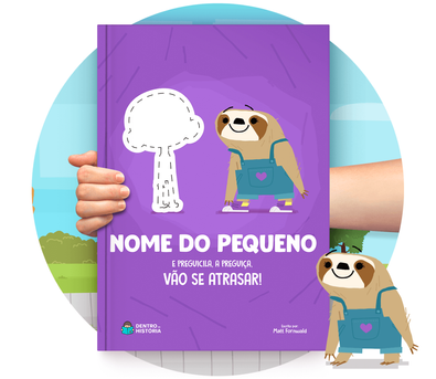 Cena do livro personalizado Preguicila, a preguiça, vai se atrasar!