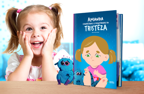 Foto de uma criança com sua coleção Minhas Emoções da Editora Dentro da História