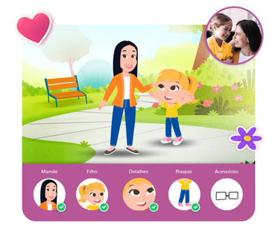 Personalização do protagonista na história personalizada do Dentro da História