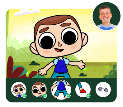 Personalização do protagonista na história personalizada do Beto & Biscoito