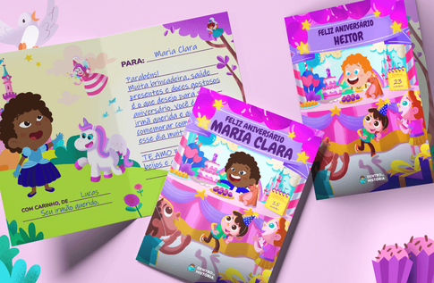 Crianças brincando com seu Cartão Personalizado Aniversário de Reino Encatado