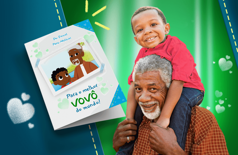 Crianças brincando com seus livros personalizados Cartão personalizado para o vovô