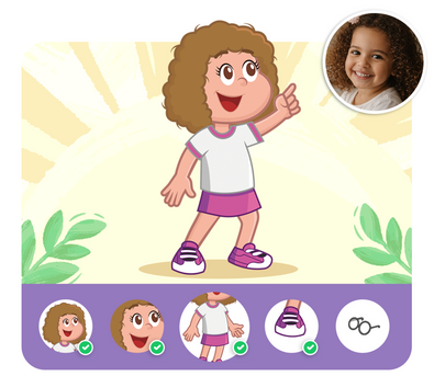 Personalização do protagonista na história personalizada do 3 Palavrinhas