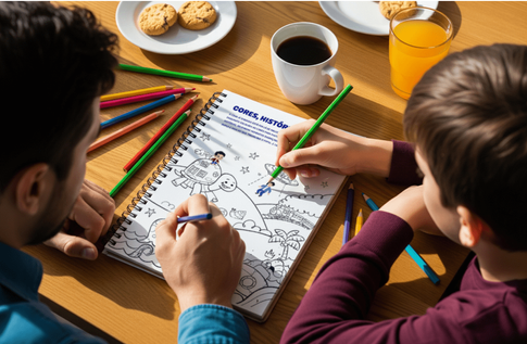 Crianças brincando com seus livros personalizados de Diário de Memórias do Papai