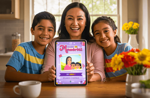 Crianças brincando com seus livros personalizados Diário de memórias