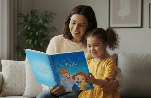 Foto de uma criança com sua coleção A Magia da Disney! da Editora Dentro da História