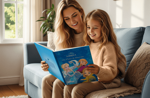 Foto de uma criança com sua coleção A Magia da Disney! da Editora Dentro da História