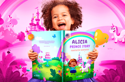 Crianças brincando com seus livros personalizados de Fantastic Birthday Princess