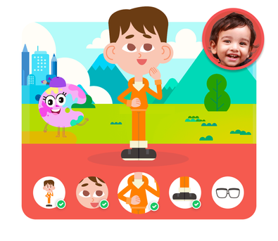 Personalização do protagonista na história personalizada do Primeiras Lições