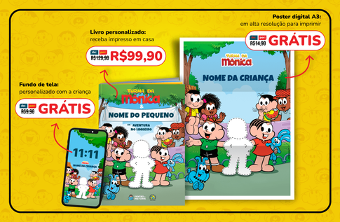 Crianças brincando com seus livros personalizados de Monica Aventura Limoeiro