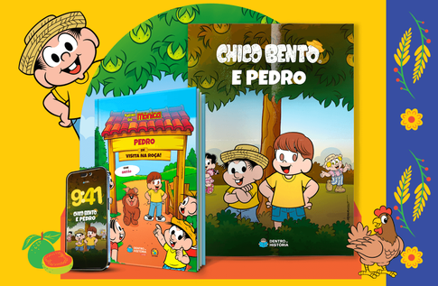Crianças brincando com seus livros personalizados de Monica Visita o Chico