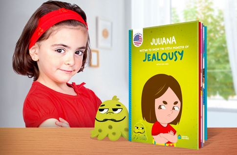 Crianças brincando com seus livros personalizados do Socialemocional - Monstrinho do Ciúme