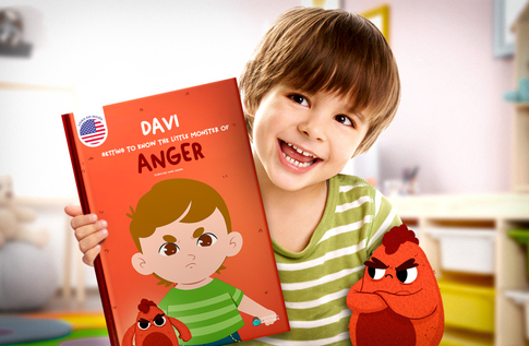 Crianças brincando com seus livros personalizados do Socioemocional - Monstrinho da Raiva