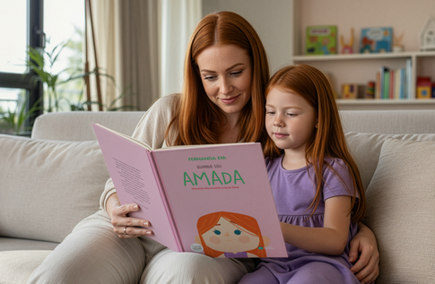 Crianças brincando com seus livros personalizados de Quando Sou Amado