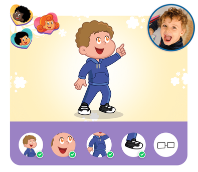 Personalização do protagonista na história personalizada do 3 Palavrinhas